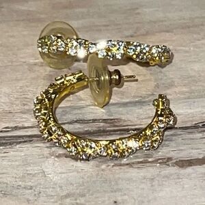 Inlayed Rhinestones In a Round Hoop Gold Tone Earrings